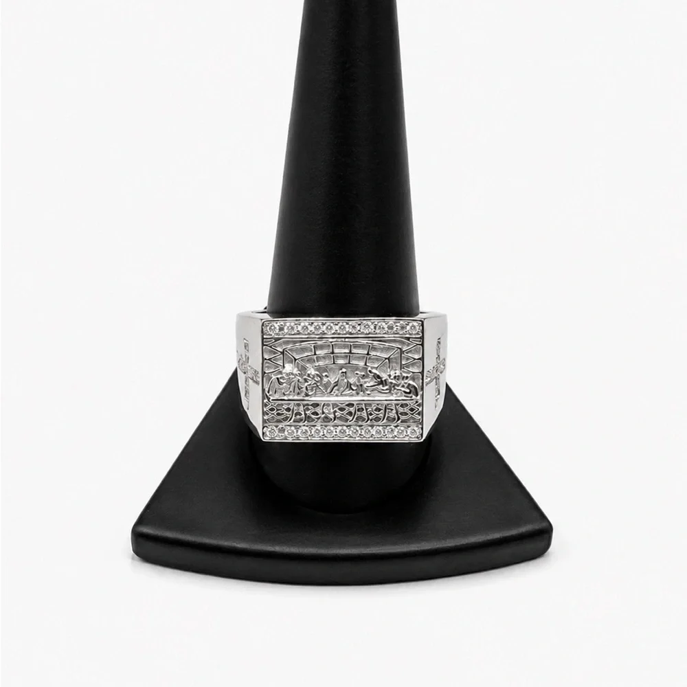 925 Sterling Silver MOISSANITE Last Supper Men’s Ring Size 11 or 12